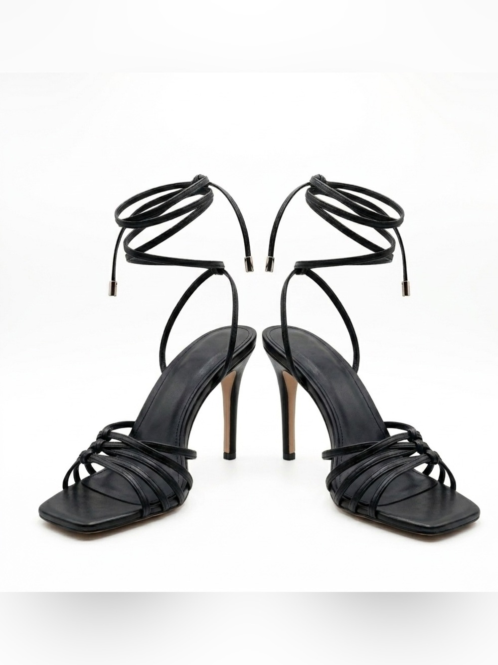 Amazon Black Strappy Lace-Up Stiletto Sandals